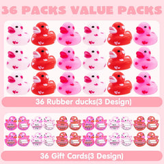 36Pcs Kids Valentine's Day Cards with Rubber Ducks - Classroom Exchange Gifts