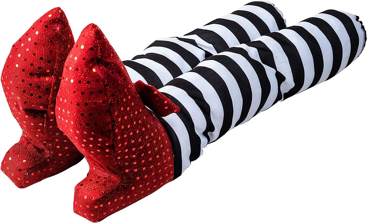 Witch Legs with Stakes - Red Shoes & Black and White Stripe (2 Pcs)