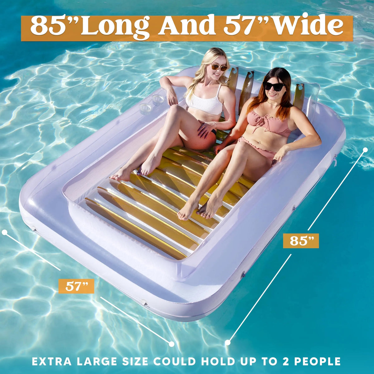 85in x 57in Extra Large Golden White Sun Tan Tub Adult Pool Float Raft for Sunbathing