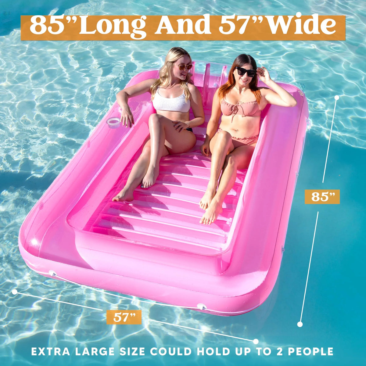 85x57 Inch Extra Large Pink Sun Tan Tub Adult Pool Float Raft for Sunbathing