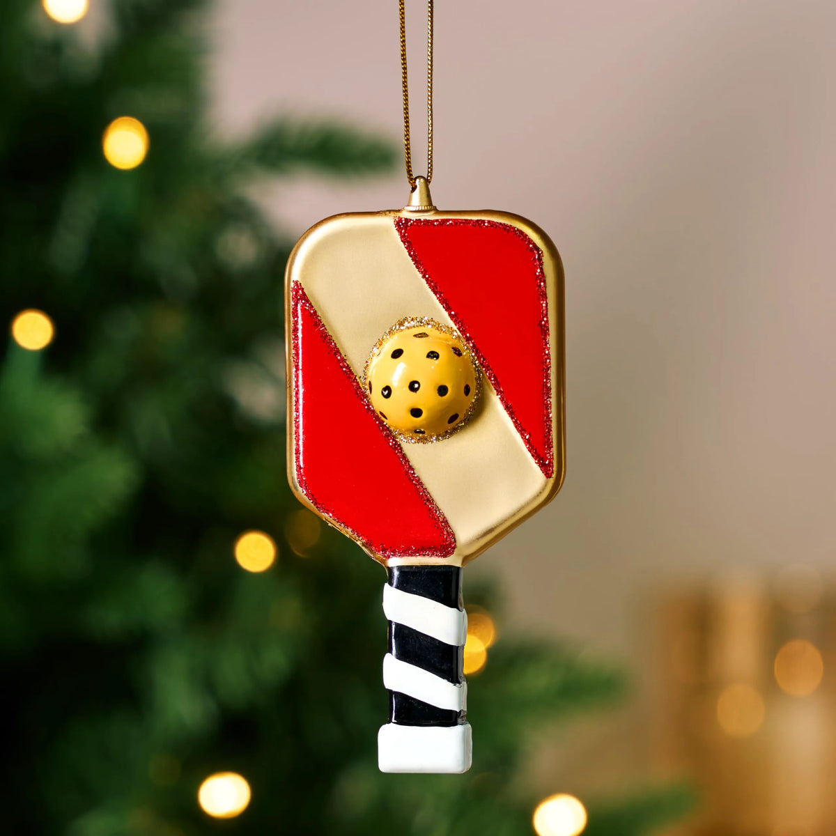 Christmas Pickleball Paddle Glass Ornament
