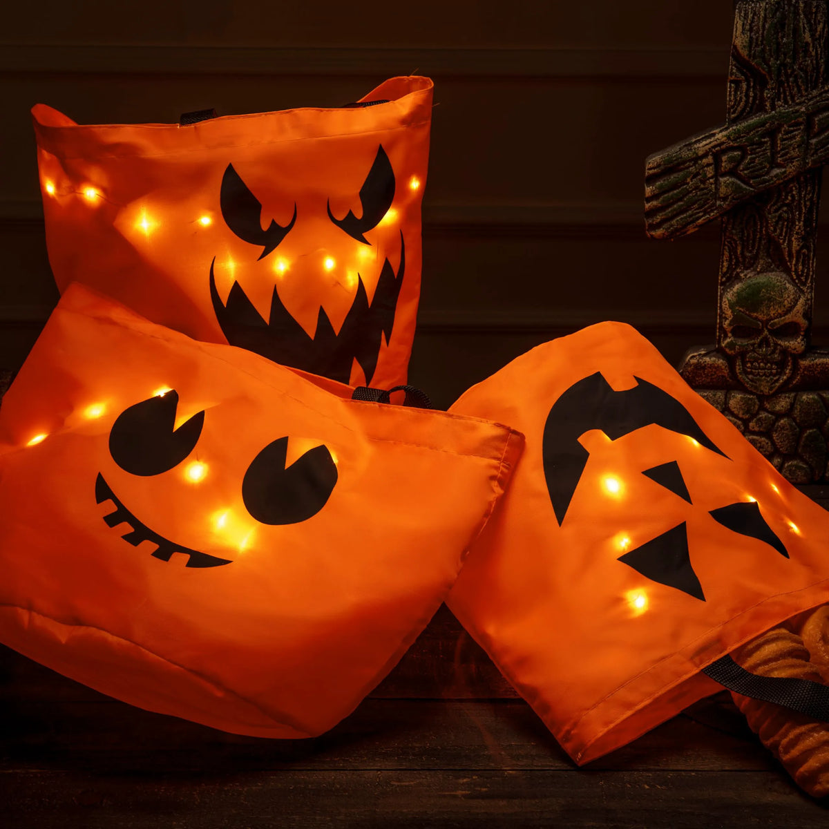 Set of 3 Halloween Candy Pumpkin Buckets