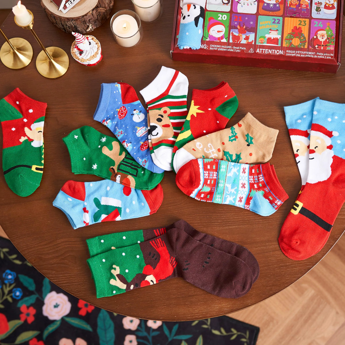 24 Days of Christmas Advent Calendar with Warm Cotton Socks for Adults