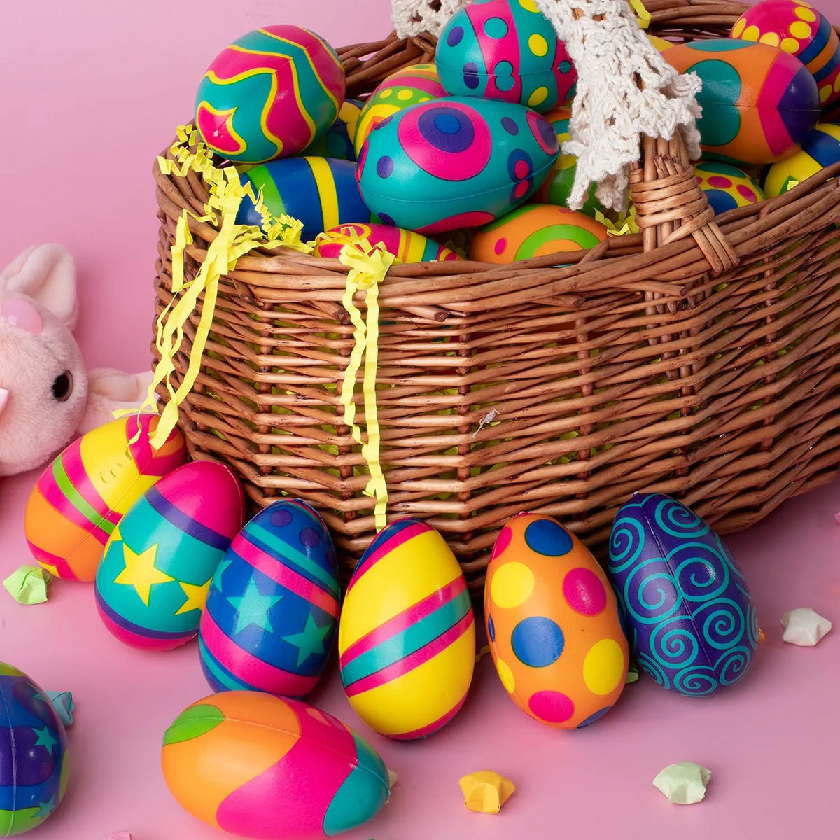 JOYIN 24 Pack Colorful Easter Squishy Eggs - Squeeze Stress Relief Fidget Toys for Kids, Easter Party Supplies