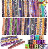 100-Pack Halloween Friendship Slap Bracelets for Kids