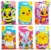 JOYIN 72 Pack Easter Plastic Gift Bags with Animal and Flower Designs - Easter Party Supplies for Kids