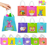 JOYIN 36 Pack Easter Non-Woven Gift Bags - Cute Bunny Animal Treat Bags for Kids Party Supplies and Classroom Prizes
