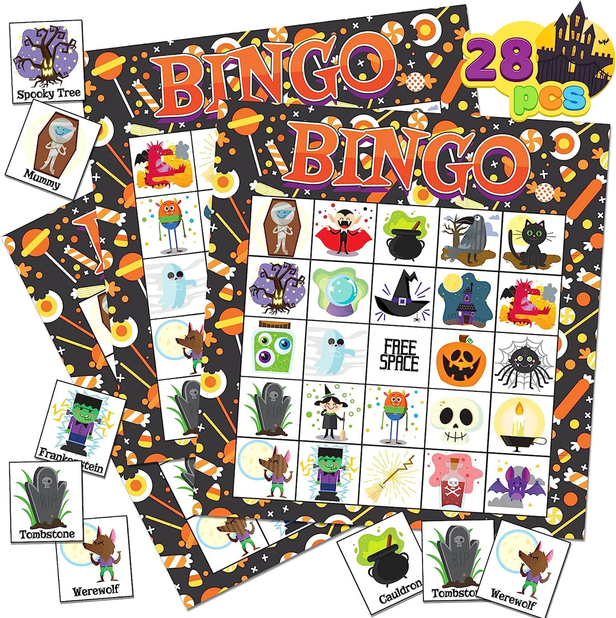 Halloween Bingo Game Cards for 28 Players