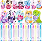 36-Pack Valentine's Day Cards for Kids with Mini Bubble Wands - Classroom Exchange Gifts