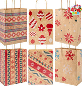 24 Pack Christmas Kraft Gift Bags with Durable Handles and Sturdy Bottoms