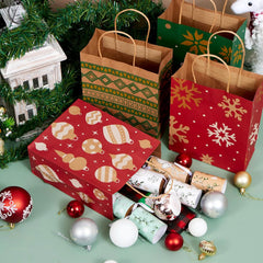 24 Pack Christmas Kraft Paper Gift Bags with Handles for Holiday Wrapping and Party Favors