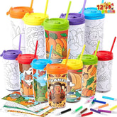 12 Thanksgiving Coloring Cups for Kids