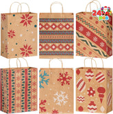 24 Pack Christmas Kraft Gift Bags with Handles for Holiday Presents
