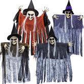 Set of 4 Hanging Witches in Purple, Orange, Green, and Grey