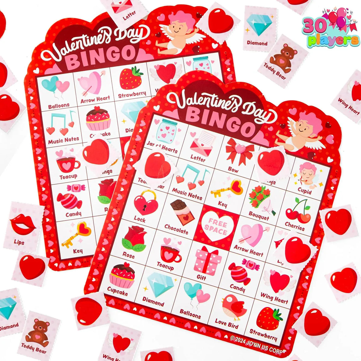 Valentine's Day Bingo Cards for 30 Players (5x5)
