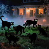 6 Halloween Black Cat Yard Signs with Glow-in-the-Dark Eyes
