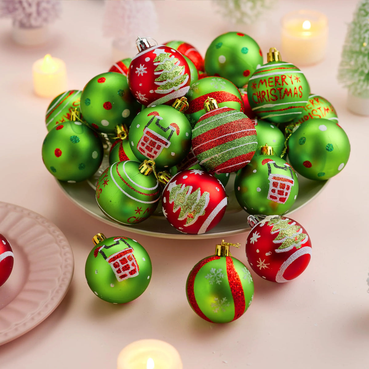 30-Piece Red and Green Christmas Ball Ornament Set, 2.36 Inches