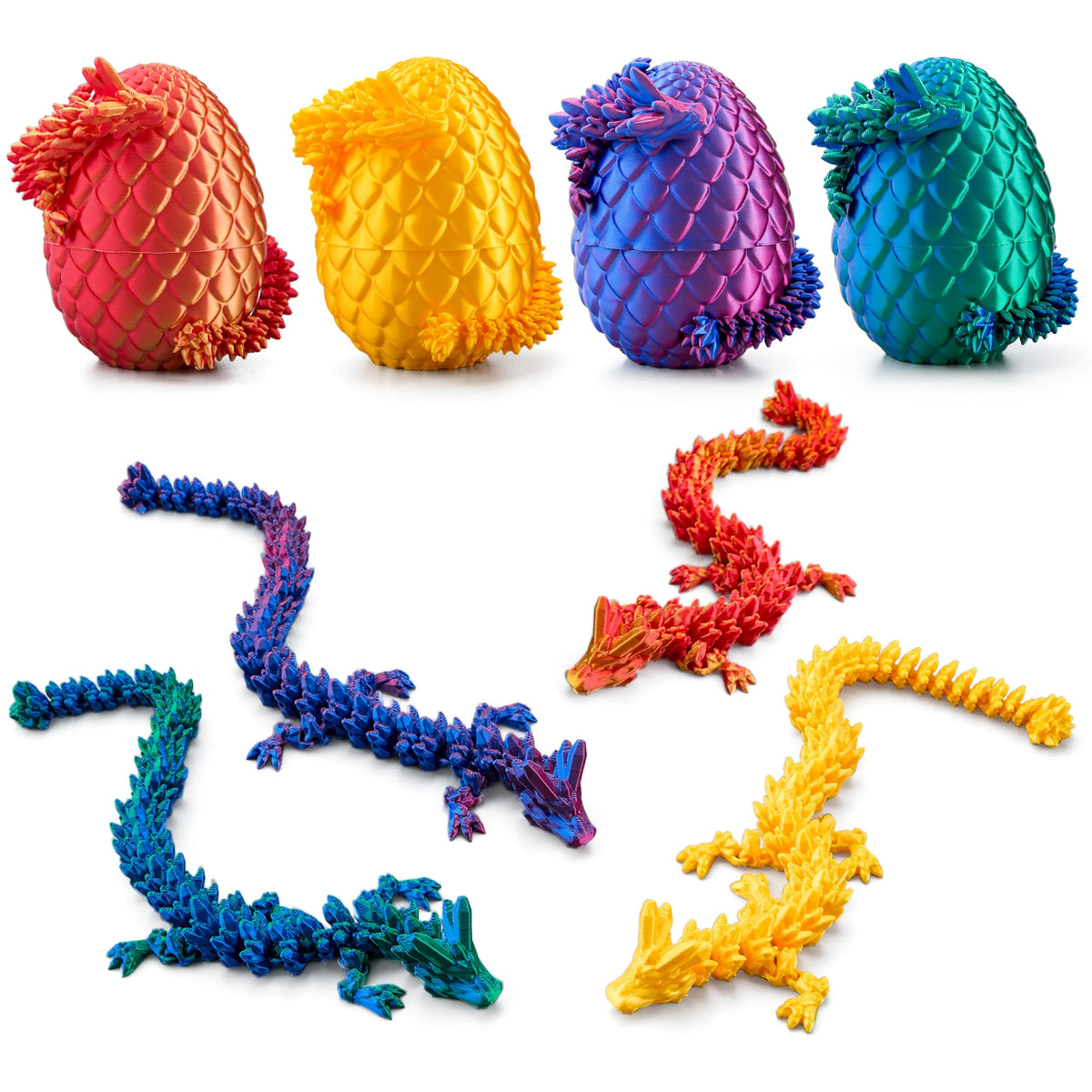 4 Pack 3D Printed Dragon Eggs with Laser Dragon - Articulated Fidget Toys for Kids