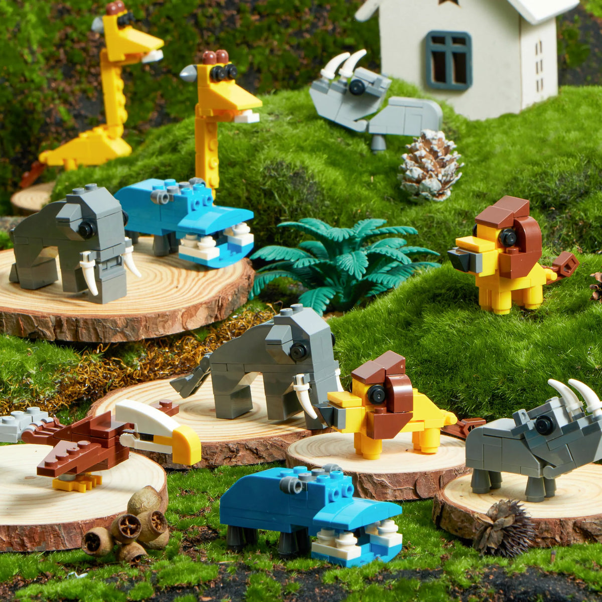 24 Pack Valentine's Day Cards with Safari Animal Building Blocks for Gifts and Party Favors
