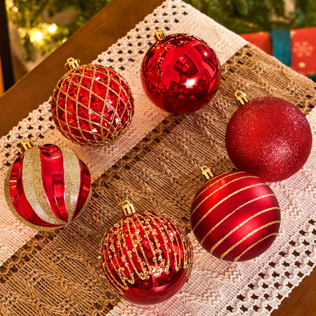 12-Piece Set of 3.15-Inch Red and Gold Christmas Ball Ornaments