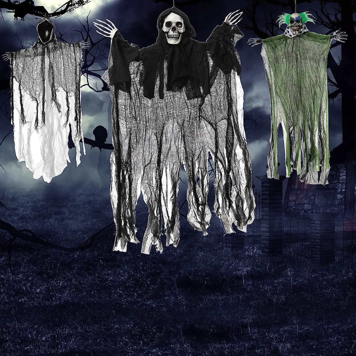 Hanging Clown, Ghost, and Grim Reaper