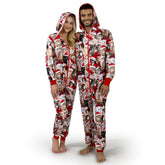 Adults' Cute Cat Print Christmas Hooded Pajamas with Pockets