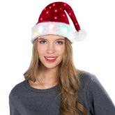 Light-Up Christmas Santa Elf Hats for Adults with Pom Poms and Colorful Lights