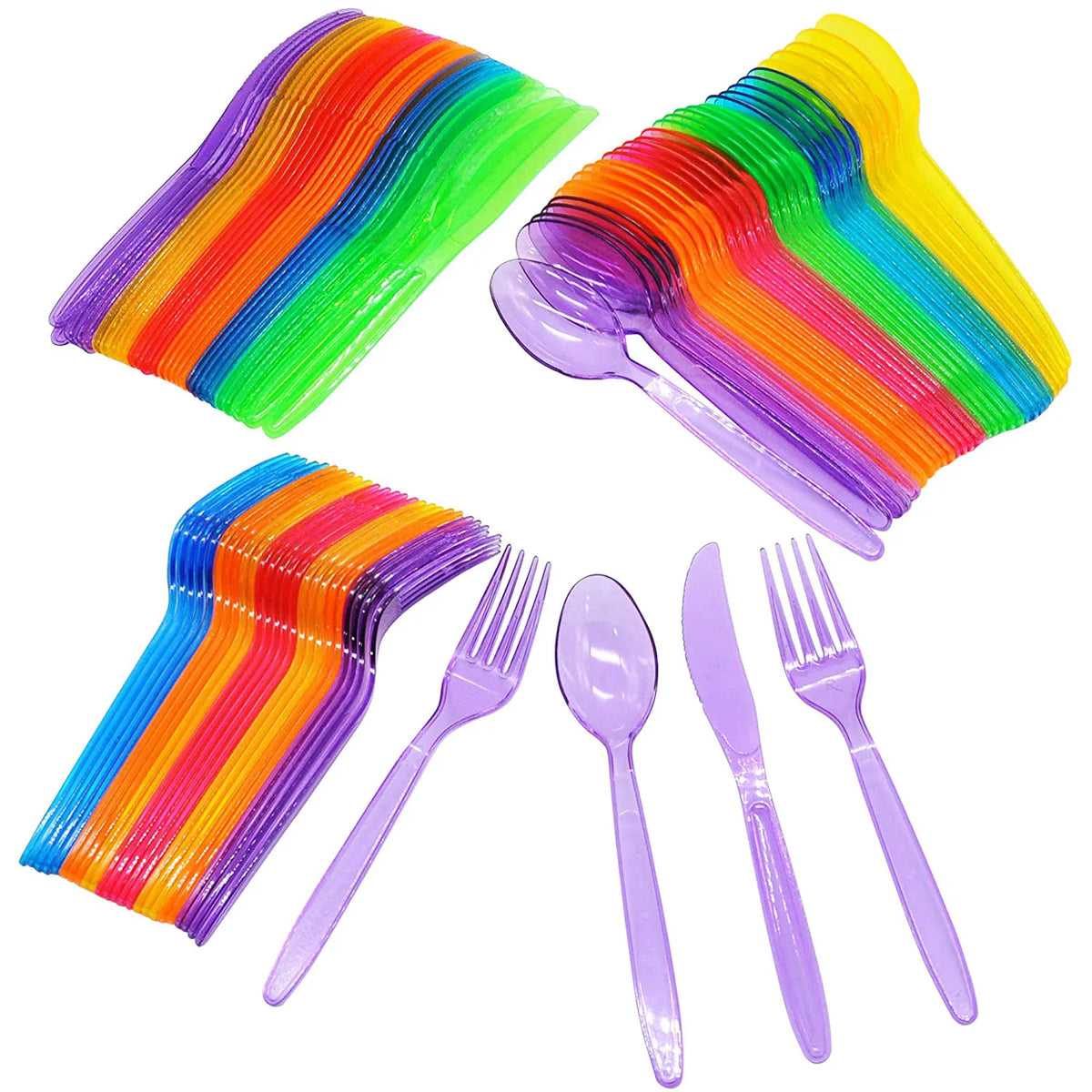 Neon Hard Plastic Cutlery (288-Piece Set)