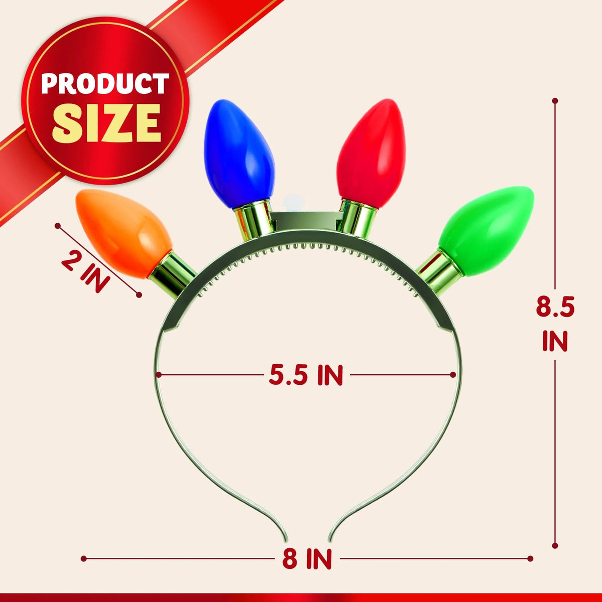 Christmas LED Light Up Bulb Headband - 1 Pack with 4 Colorful Bulbs & 6 Flashing Modes