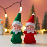 Christmas 2-Piece Tiny Elf Doll Set: 1 Red & 1 Green Elf Doll with Teats