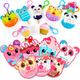 28-Piece Dessert Squishy Toy Keychains with Valentine's Day Cards for Kids