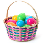 Easter Round Bamboo Woven Goodie Basket with Folding Handle