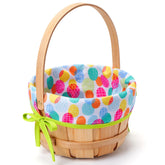 Easter Wooden Basket with Liner - Portable Wood Bucket with Folding Handle