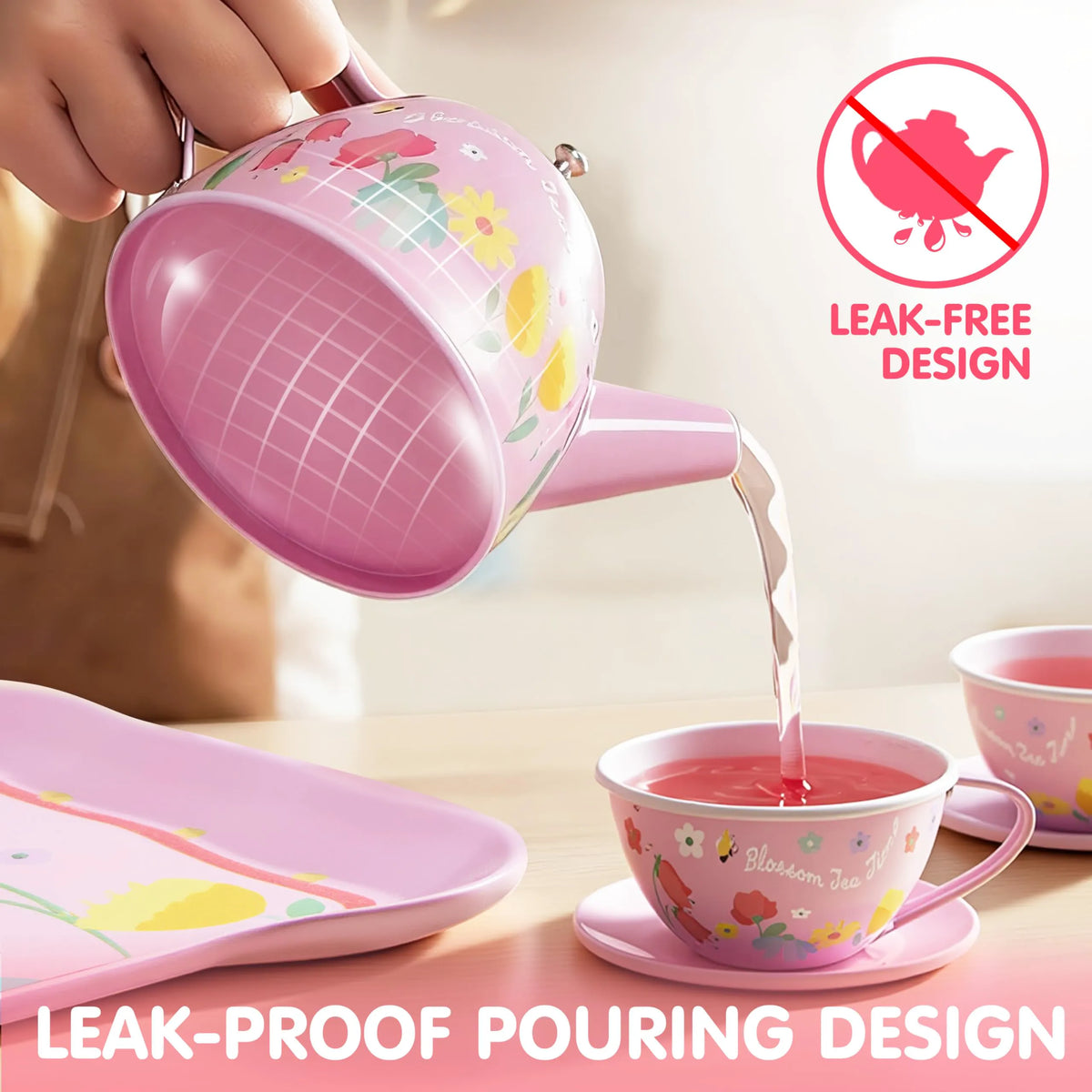 Fairy Blossom Tea Party Set for Girls Ages 3-6 - Leak-Proof Princess Teapot Set with Cups, Plates & Carrying Case