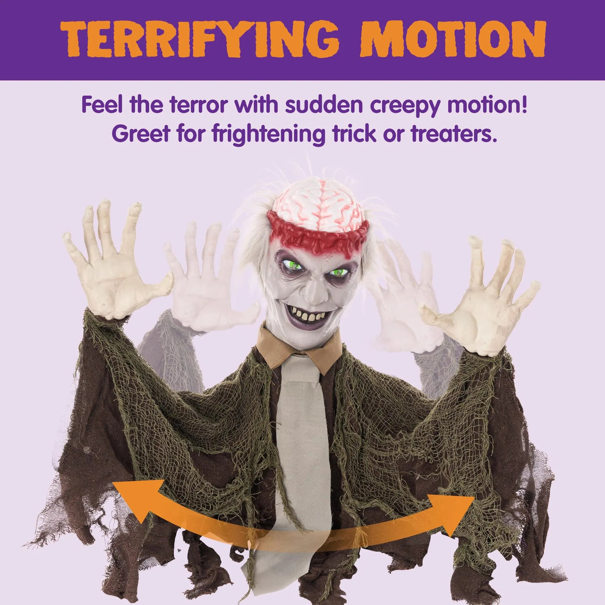 Halloween Zombie Groundbreaker Decoration with Light-Up Brain and Movable Hands