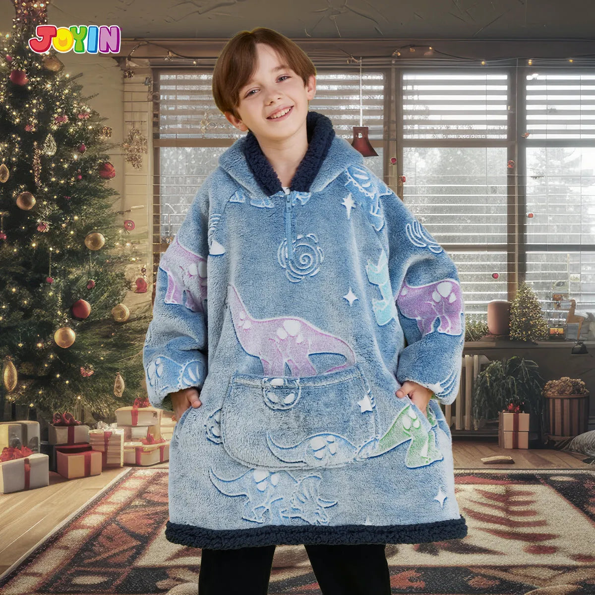 Kids' Sherpa Wearable Blanket - Dinosaur Glow Print