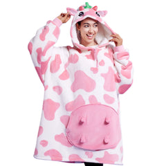 Strawberry Cow Adult Sherpa Wearable Blanket