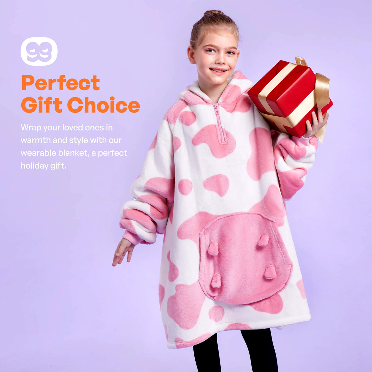 Kids' Sherpa Wearable Blanket - Strawberry Cow Shape