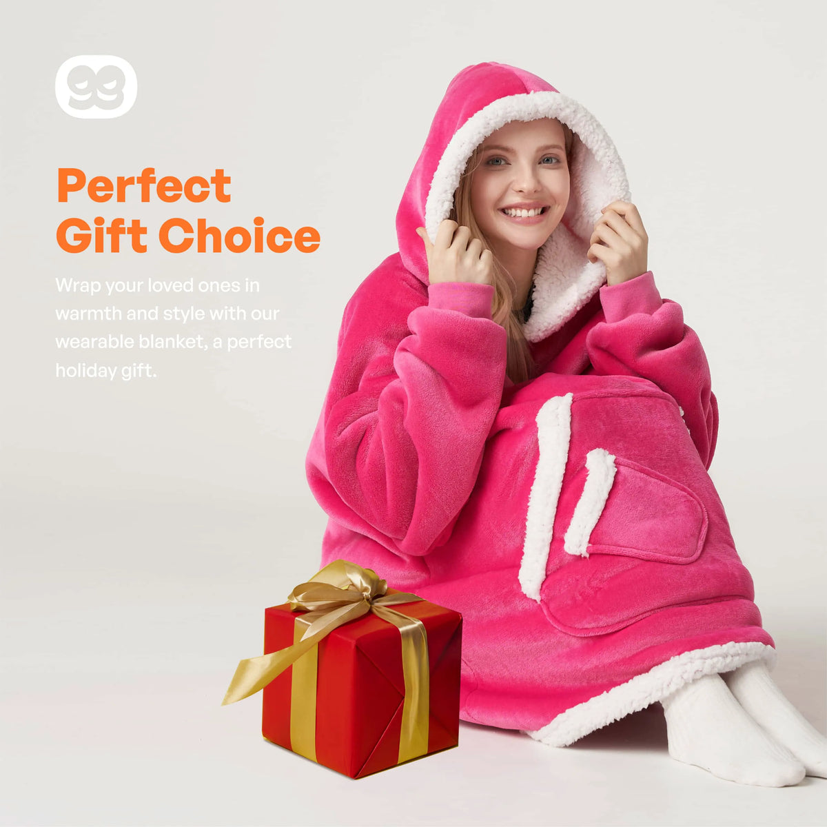Adult Sherpa Wearable Blanket - Bright Pink