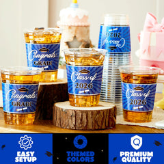 100 Pack 16oz Blue Disposable PET Graduation Cups - Class of 2026 Party Supplies