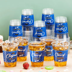 100 Pack 16oz Blue Disposable PET Graduation Cups - Class of 2026 Party Supplies