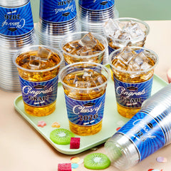 100 Pack 16oz Blue Disposable PET Graduation Cups - Class of 2026 Party Supplies