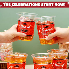 100 Pack 16oz Red Disposable PET Graduation Cups - Class of 2026 Party Supplies