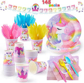 JOYIN 145-Piece Unicorn Birthday Party Supplies Set with Unicorn Banner for Girls