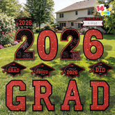 14Pcs Black & Red Graduation Yard Signs with 28 Stakes - Class of 2026 Grad Party Supplies