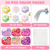 JOYIN 24 PCS Valentine's Day 2" Cat Paw Fidget Toys (6 Colors) with Cards