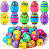 JOYIN 24 Pack 2.3 Inch Printed Fillable Plastic Easter Eggs