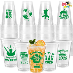 24 Pack 16oz Green Disposable Cups - Class of 2026 Graduation Party Supplies