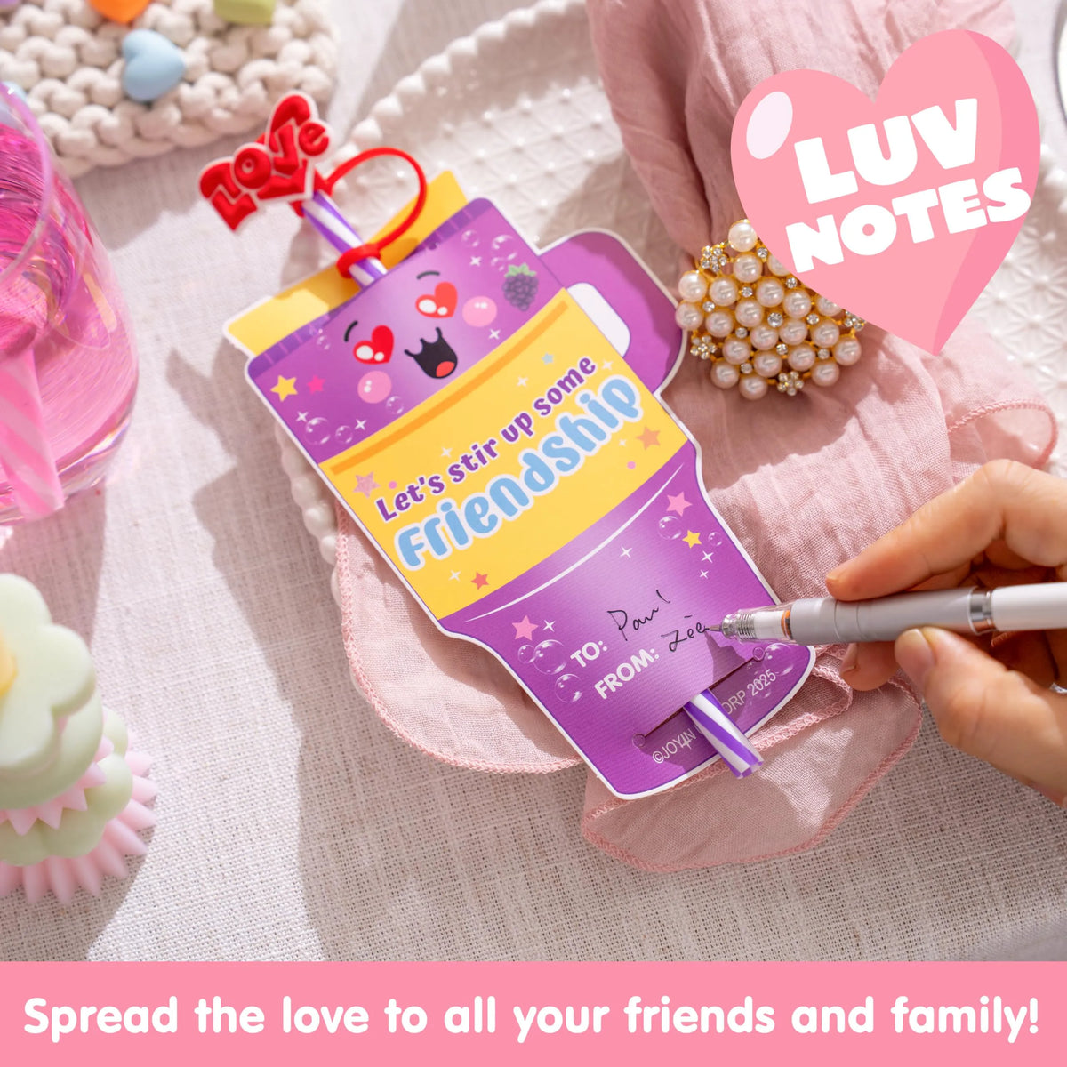 JOYIN 24 Pcs Valentine's Day Cards with Straw Covers and Caps for Cups