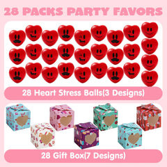 JOYIN 28-Pack Valentine Heart Stress Balls - Smile Face Squishy Toys in Valentine Themed Gift Box